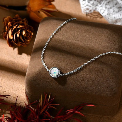Bezel 6mm Opal Solitaire Bracelet Adjustable 925 Silver Chain 2024 Trendy Bracelets for Women Girl Christmas Jewelry Gift