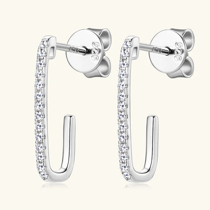 Open Hoop Paperclip Earrings 1mm Moissanite Stud Earring 925 Silver for Women 2024 Fashion Christmas Gift Jewelry Original