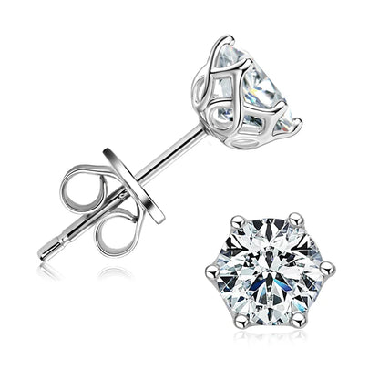 100% 925 Sterling Silver Gold Stud Earrings 6.5mm D Color Moissanite 4 Claw Earrings Classic Jewelry for Women Girl Gift
