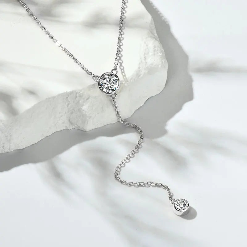 D1.30CT D Moissanite Pendant Y Shaped Necklace for Women 925 Sterling Silver Chain 6.5mm&4mm Lab Diamond 2025 Trend Gifts