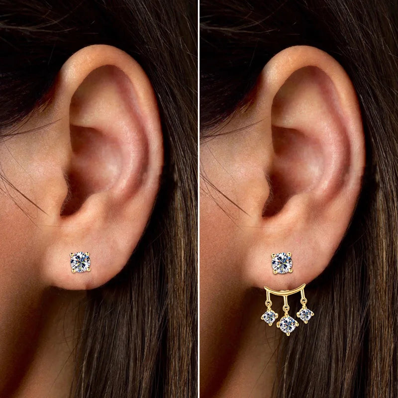 2024 Trendy 1cttw 5mm Moissanite Drop Stud Earrings for Women 925 Silver Dual Use Earrings Jacket GRA Certified Christmas Gift