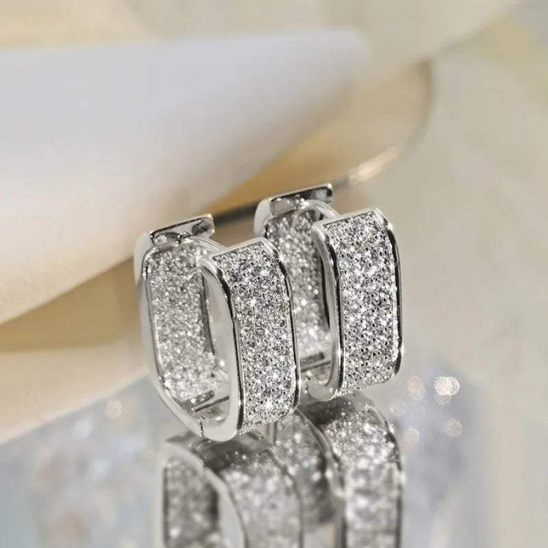 Luxury Square Hoop Earrings Dazzling Full Micro Paved Moissanite Real 925 Silver for Women Men Party Wedding Jewelry Gifts