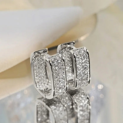Luxury Square Hoop Earrings Dazzling Full Micro Paved Moissanite Real 925 Silver for Women Men Party Wedding Jewelry Gifts