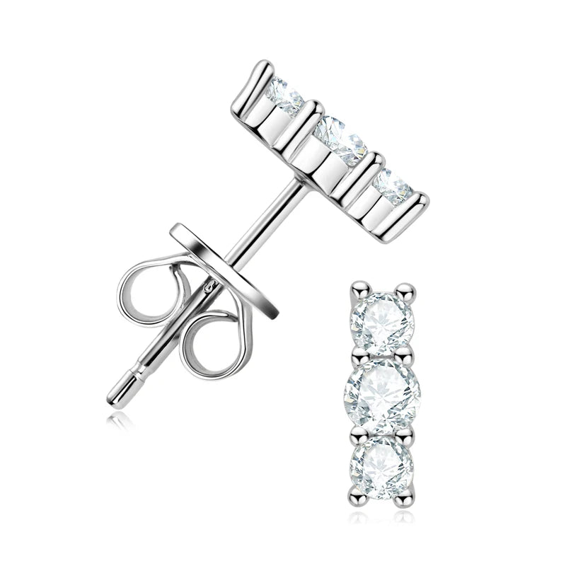Three Stone Moissanite Earrings Studs for Women 925 Sterling Silver Earrings Trendy Bezel Setting Jewelry Valentine's Gift