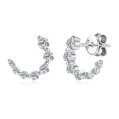 100% 925 Silver C-Shape Tapering Earrings D Color Moissanite Piercing Stud Earrings for Women Jewelry with GRA Certificate