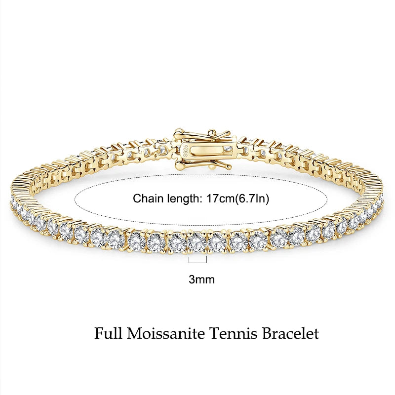 3mm 5mm D VVS1 Moissanite Tennis Bracelet Plated 18k White Gold s925 Sterling Silver Bracelets for Couples Women Man & GRA