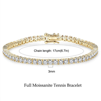3mm 5mm D VVS1 Moissanite Tennis Bracelet Plated 18k White Gold s925 Sterling Silver Bracelets for Couples Women Man & GRA