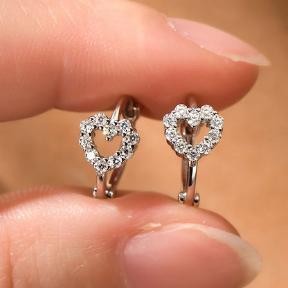 Sweet Love Heart Moissanite Hoop Earrings For Women 925 Sterling Silver Small Ear Buckle INS Minimalism Fine Jewelry Gift