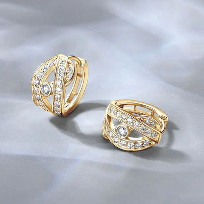 Real Gold 10K Moissanite Clip Earrings Luxury Eye in the Sky Design Earrings Small Hoops Huggie for Women Jewelry GRA Certified
