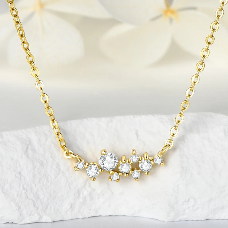 D0.17CT Moissanite 7 Stones Pendant Necklace for Women 18k Gold Plated 925 Silver Adjustable Chain Fine Jewelry Gifts S925