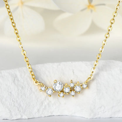 D0.17CT Moissanite 7 Stones Pendant Necklace for Women 18k Gold Plated 925 Silver Adjustable Chain Fine Jewelry Gifts S925