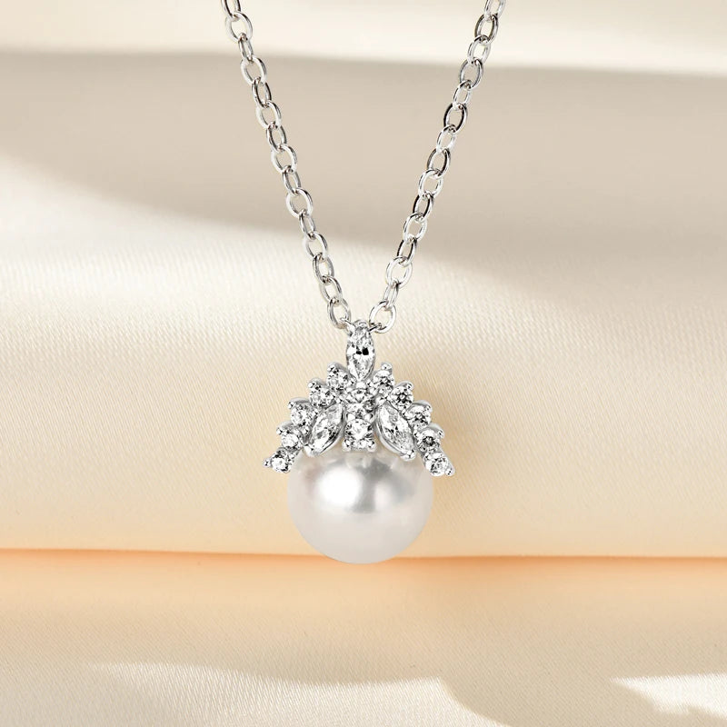 7-8mmFreshwater Pearl Crown Pendant Necklace s925 Silver Adjustable Chain Luxury Fine Jewelry for Women Gift 2025 Trendy