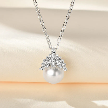 7-8mmFreshwater Pearl Crown Pendant Necklace s925 Silver Adjustable Chain Luxury Fine Jewelry for Women Gift 2025 Trendy