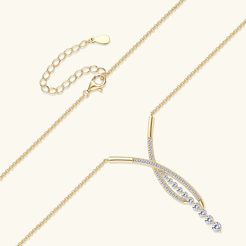 New Full Moissanite Y Pendant Necklace for Women 925 Silver Adjustable Chain Luxury Bar Moissanite Drop Jewelry Gift 2025 Trend