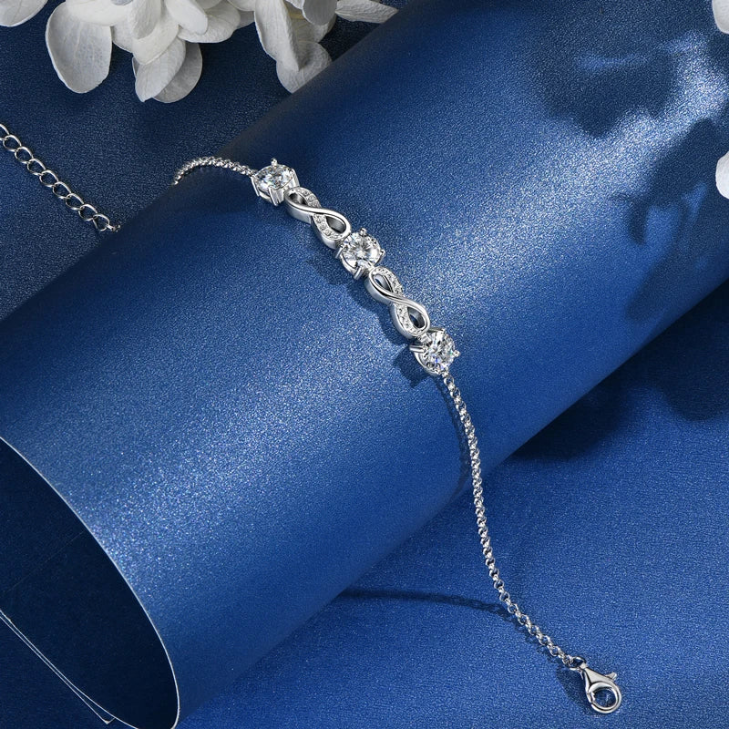18k Gold Plated 5mm 1.5CTW Moissanite Infinity Bracelet 925 Silver Chain Bracelet for Women Anniversary Wedding Jewelry 2024 New