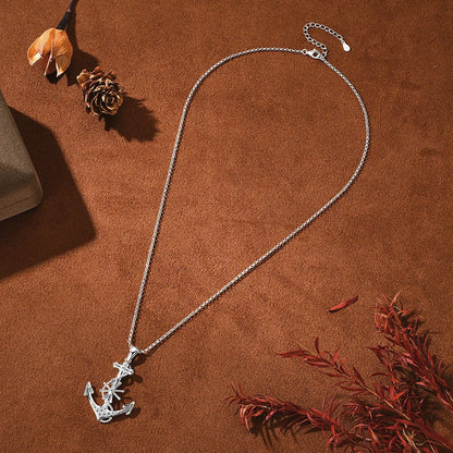 Plated Gold Anchor Cross Pendant Necklace with Moissanite Diamond Adjustable 925 Silver Chain for Women Men Lucky Charm Jewelry