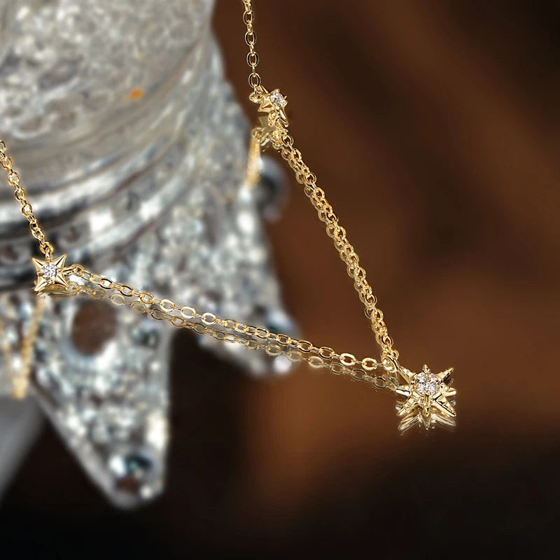 100% 925 Silver Guide Star Pendant Necklace Certified 3mm&2mm Moissanite Charm Jewelry for Women Birthday Anniversary Gift