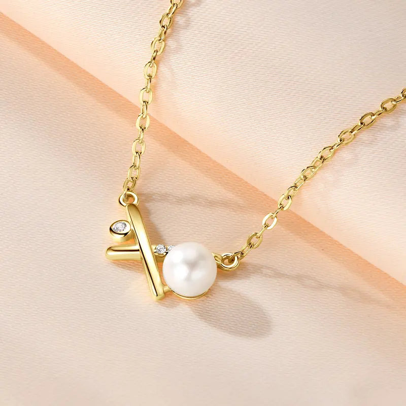 5-5.5mm Natural Freshwater Pearl Pendant Necklace 925 Sterling Silver for Women X Shape Cross Pendants Valentine Gifts