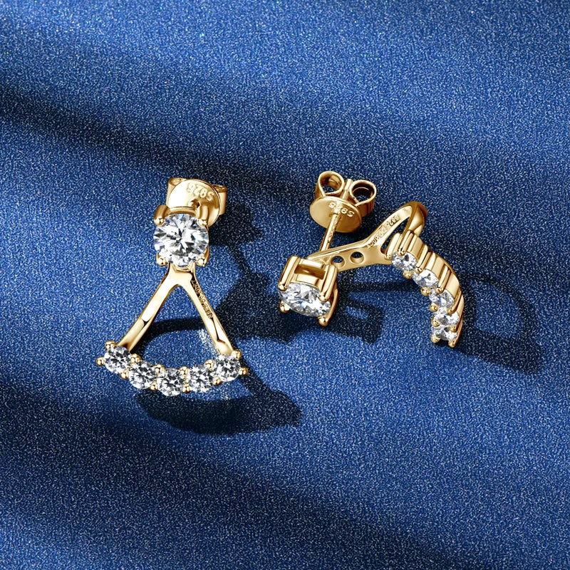 2024 Trendy 5mm Moissanite Ear Jacket Earrings Studs for Women 100% 925 Silver Dual Purpose Front and Back Earrings Jewelry Gift