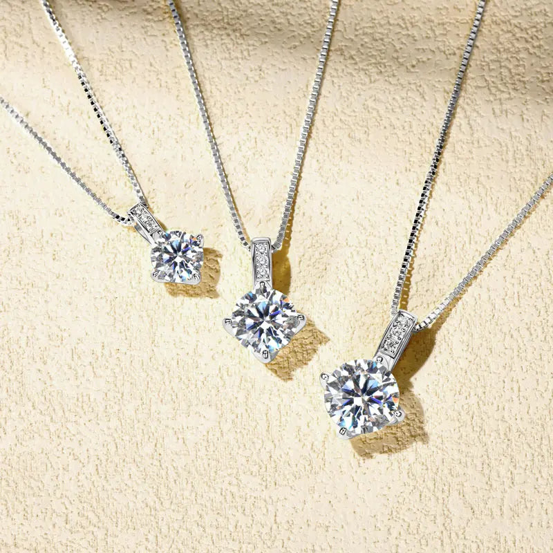 2025 Sparking 1ct 2ct 3ct D Moissanite Pendant Necklace for Women Adjustable 925 Silver Chain Fine Jewelry Valentine's Day Gift