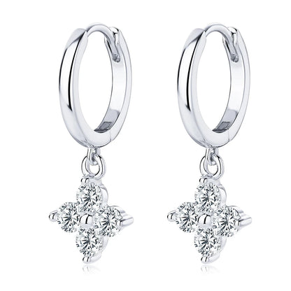 925 Sterling Silver Four Leaf Clover Earrings 3mm D Color Moissanite Drop Hoop Earrings for Women Lucky Charm Jewelry Gift