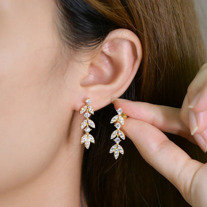 Real Moissanite Earrings Leaf Chandelier Drop Dangle Long Earrings 925 Silver Piercing Studs for Women Cute Jewelry Korean