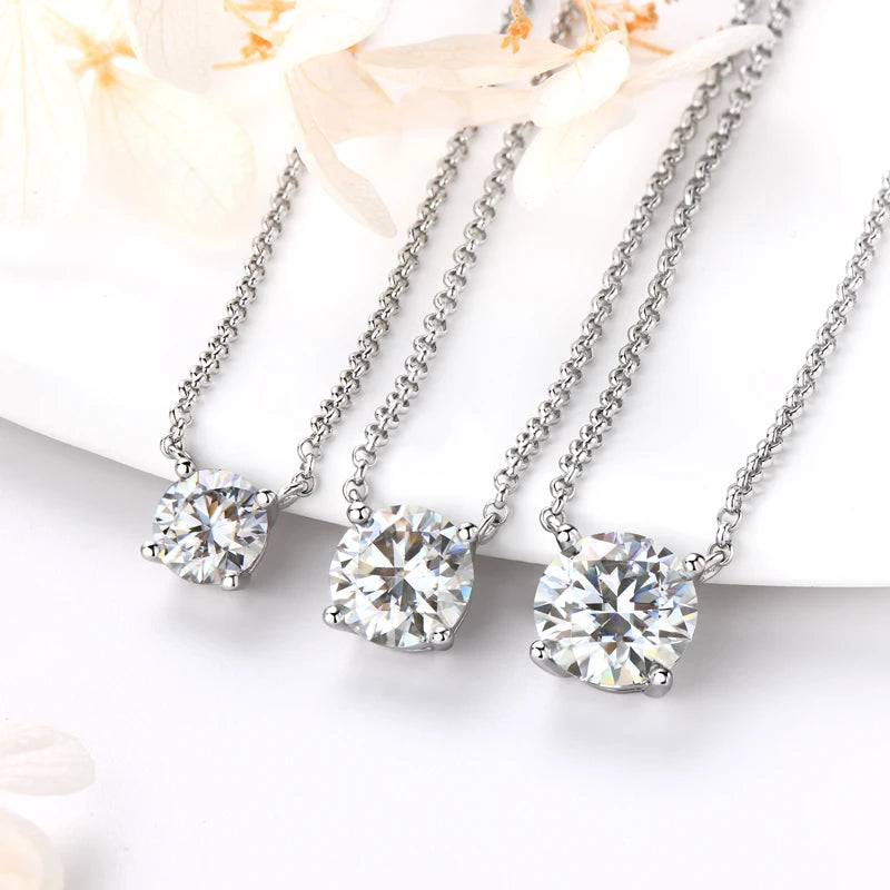 Simple 3CT Pendant Necklaces 925 Silver 2CT D Color Round Moissanite Certificate GRA 1CT Women's Necklace Jewelry 40+2+3cm