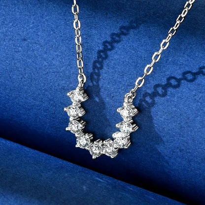 925 Sterling Silver Round Moissanite Pendant Necklace for Women U Shaped Horseshoe Pendants Lucky Charm Jewelry 2025 New