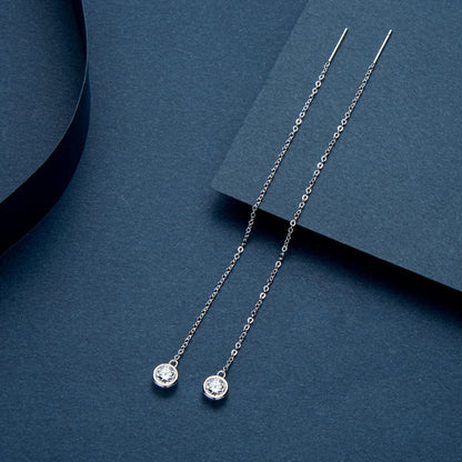 925 Sterling Silver Ear Line Earrings Round Cut Moissanite 5mm (0.5ct) Pendant Dangle Tassel Earrings Threader for Women