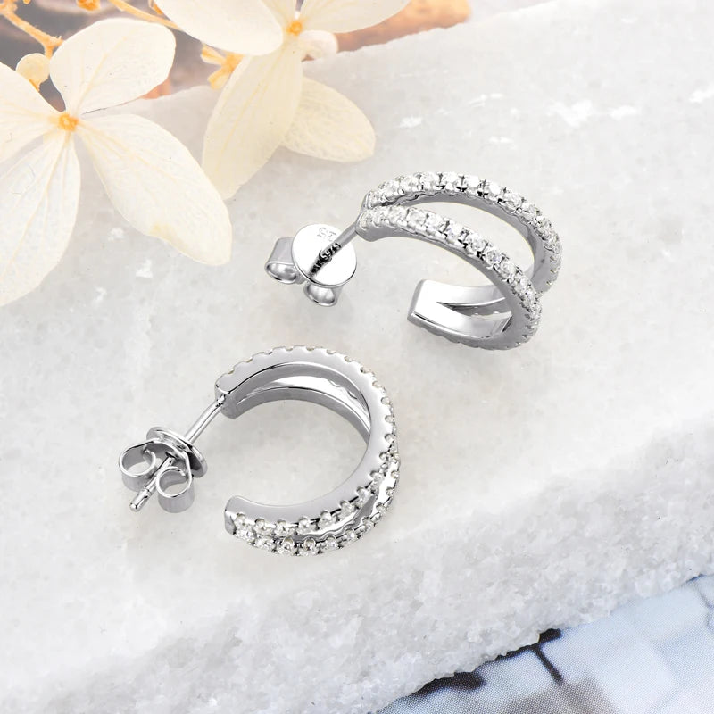 Original D0.50CT Moissanite Drop Piercing Earrings 925 Sterling Silver for Women Split Half Hoop Huggie Earrings Cuffs Jewelry