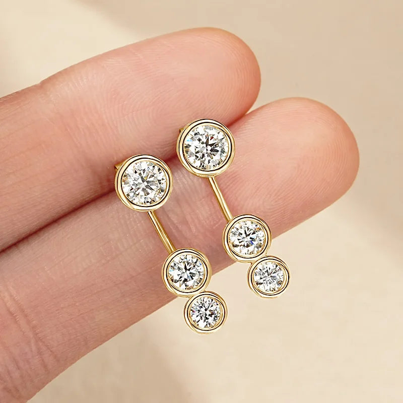 2.0cttw Moissanite Stud Earrings Jacket Real 925 Silver Plated Gold 3 Stones Drop Earrings for Women Jewelry 2025 New Gift