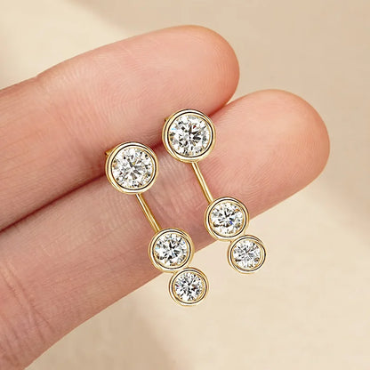 2.0cttw Moissanite Stud Earrings Jacket Real 925 Silver Plated Gold 3 Stones Drop Earrings for Women Jewelry 2025 New Gift