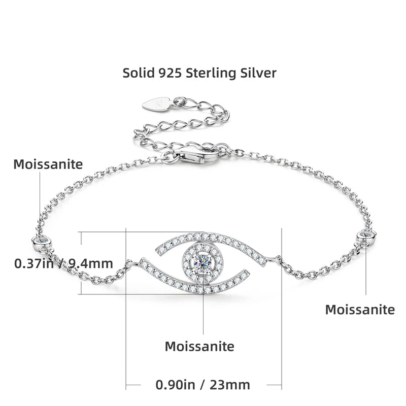 2.5mm Round Cut Moissanite Evil Eye Charm Bracelet Sterling Silver 925 Chain Original Jewelry for Women and Men Gift Party