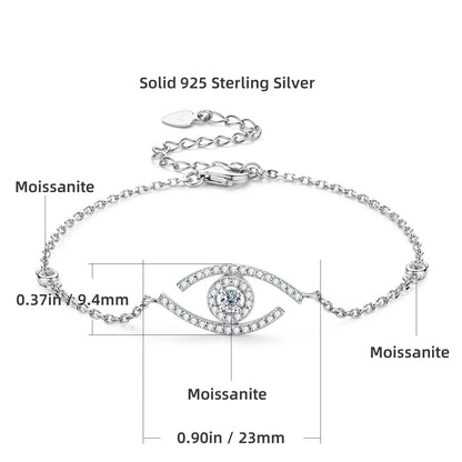 2.5mm Round Cut Moissanite Evil Eye Charm Bracelet Sterling Silver 925 Chain Original Jewelry for Women and Men Gift Party