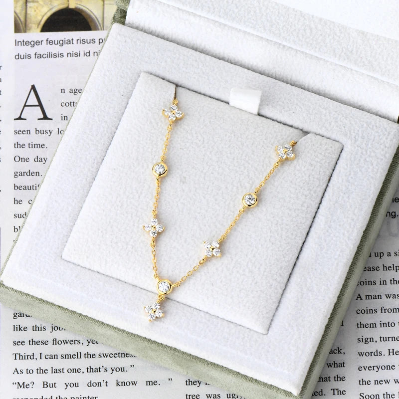 Silver 925 Four Leaf Clover Bracelet Certified D Color Moissanite Bracelets Gold Plated Charm for Women Lucky Jewelry Gift