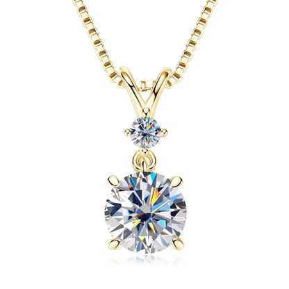 1CT 2CT 3CT Moissanite Pendant Necklace for Women 925 Silver Adjustable Chain Sparking Two Stones Necklaces Gift Valentine