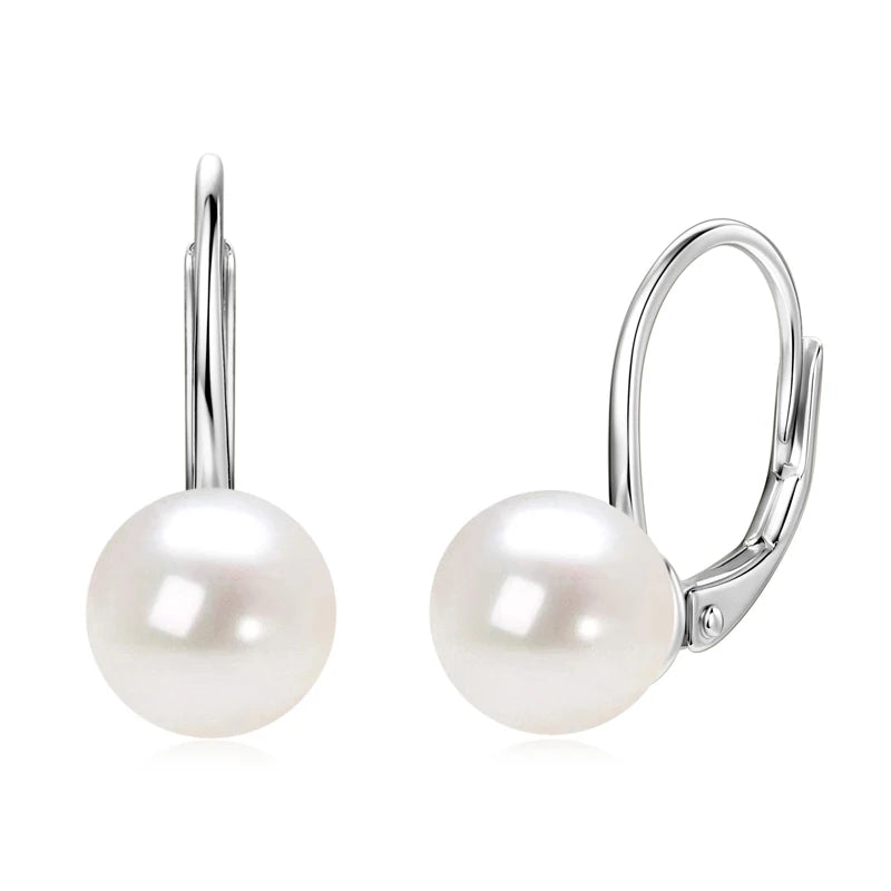 925 Sterling Silver 8-9mm Natural Freshwater Pearl and 3mm Moissanite Hoop Drop Earrings Wedding Fine Jewelry for Women
