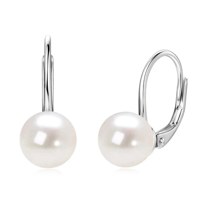 925 Sterling Silver 8-9mm Natural Freshwater Pearl and 3mm Moissanite Hoop Drop Earrings Wedding Fine Jewelry for Women