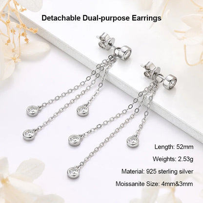 Long Tassel Star Moissanite Pendant Earrings for Women S925 Silver Chain Dangle Drop Earrings Studs GRA Certified Jewelry