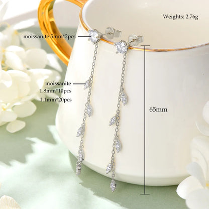 4mm D Moissanite Drop Earrings for Women S925 Silver Chain Star Flowers Pendant Stud Earrings Daily Wear Wedding Jewelry