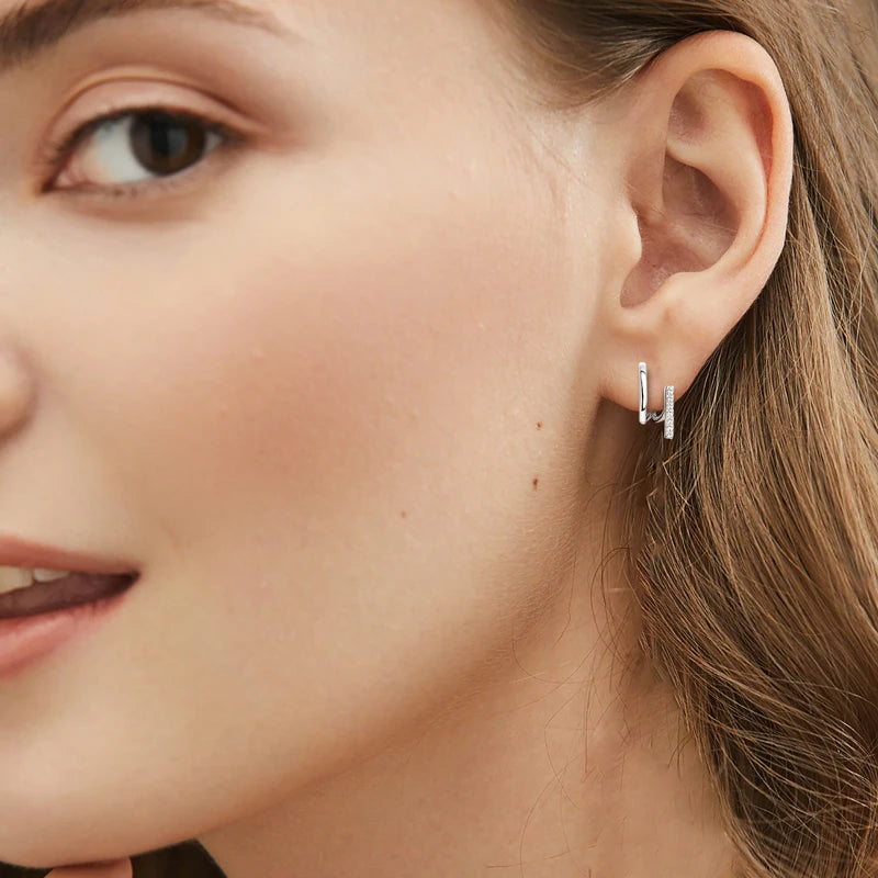 925 Sterling Silver Irregular Stud Earrings Cuff for Women Moissanite Diamond Parallel Lines Earrrings 2024 Trend Jewelry