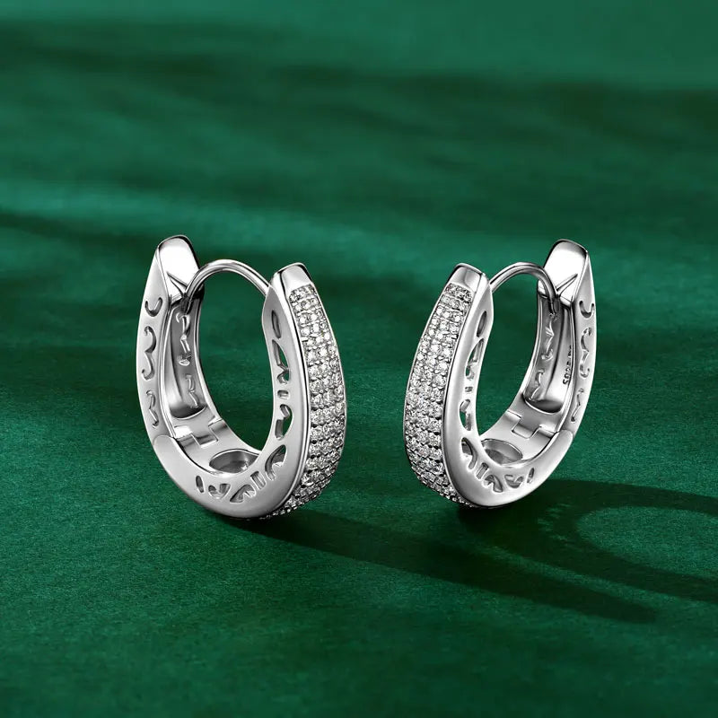2025 0.86CTW. Pave Moissanite Hoop Huggie Earrings for Women 925 Silver Luxury Skeleton Design Earring Original Fine Jewelry GRA