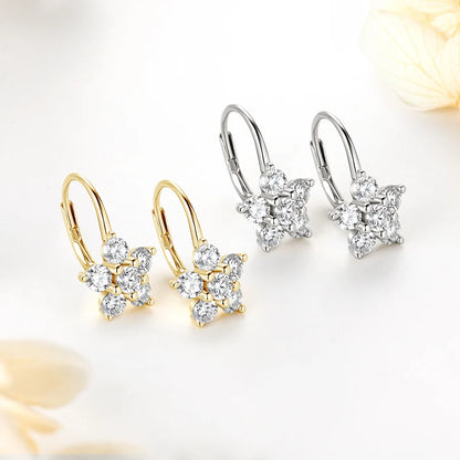925 Sterling Silver Flowers Drop Earrings for Women Lovely Hoops Jewelry D0.60CT D Color Moissanite Round GRA Certificate