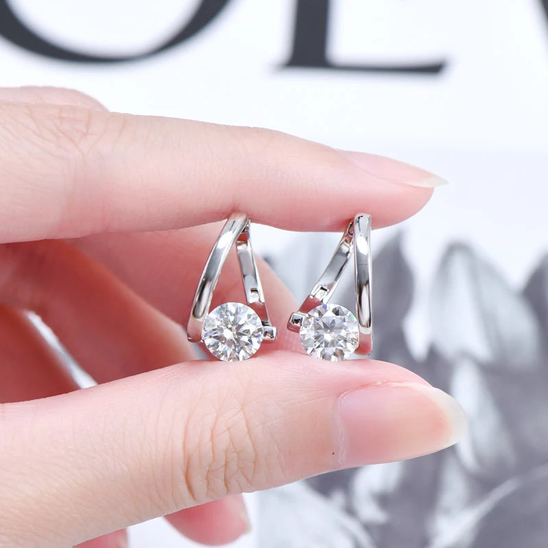 Korean Twist Hoops 1.0ct D Color Moissanite Earrings For Women Real 925 Silver Solitaire Diamond Stud Earrings Jewelry