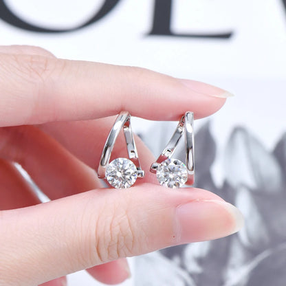 Korean Twist Hoops 1.0ct D Color Moissanite Earrings For Women Real 925 Silver Solitaire Diamond Stud Earrings Jewelry