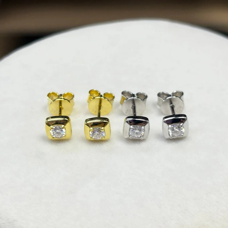 925 Silver Small Square Earrings 3mm Round D Moissanite Stud Earrings for Women Men 2025 New Trend Jewelry GRA Certified