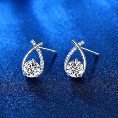 Real 925 Silver Stud Earrings 0.5ct Moissanite Drop Fishtail Cross Piercing Ear Earring 2023 Korean Trendy Women's Jewelry