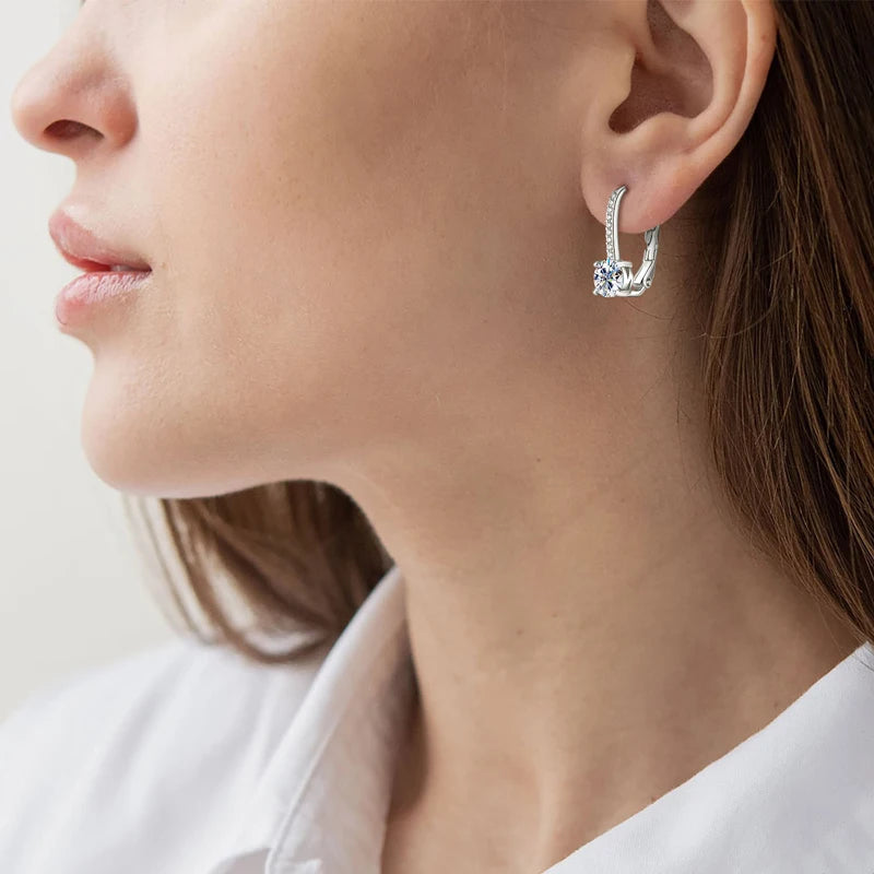100% Real 925 Silver 1.0ct D Color Moissanite Drop Hoop Earring for Women Clip Earring Engagement Wedding GRA Jewelry Gift