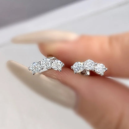 Sparking 3mm 3 Stone Moissanite Stud Earrings Real S925 Silver for Women Plated White Gold Daily Jewelry Valentine's Gift
