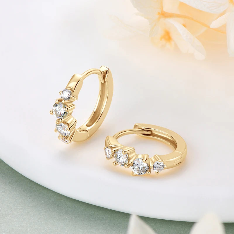 925 Sterling Silver 4 Stones Hoops Huggie Earrings Moissanite Irregular for Women GRA 3mm&2mm Round Cut Classic Jewelry